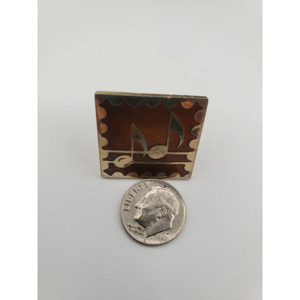 Vtg MCM Musicical Note Goldtone Coppertone Men Music Cuff Links